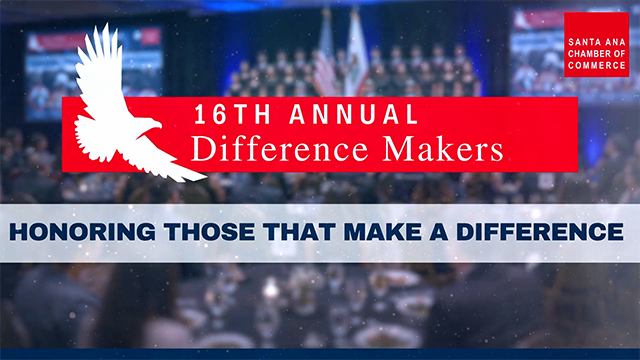 16th Annual Difference Makers event banner with a white eagle logo, honoring those who make a difference, from Santa Ana Cha…